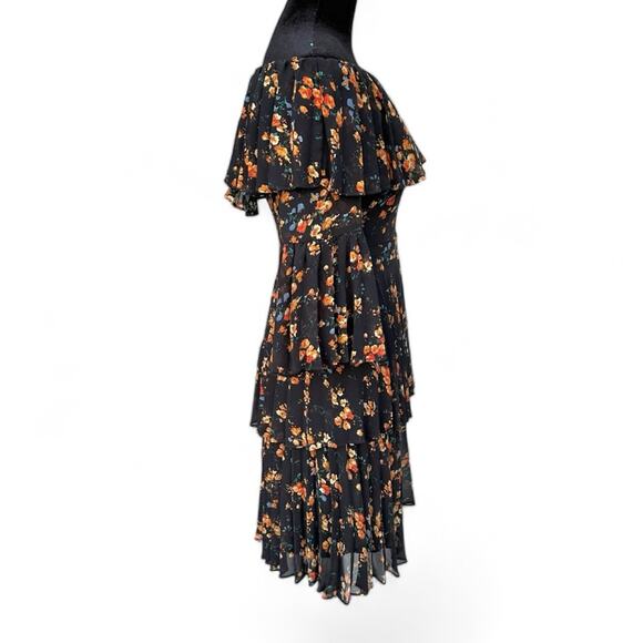 Revolve Bardot Ditsy Layered Black Floral Dress | Off Shoulder Spring Coquette - Picture 5 of 13